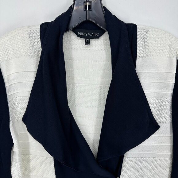 Ming Wang Moto Jacket Cardigan Sweater SP Asymmetrical Zip Up Long‎ Sleeve Navy - Picture 6 of 7